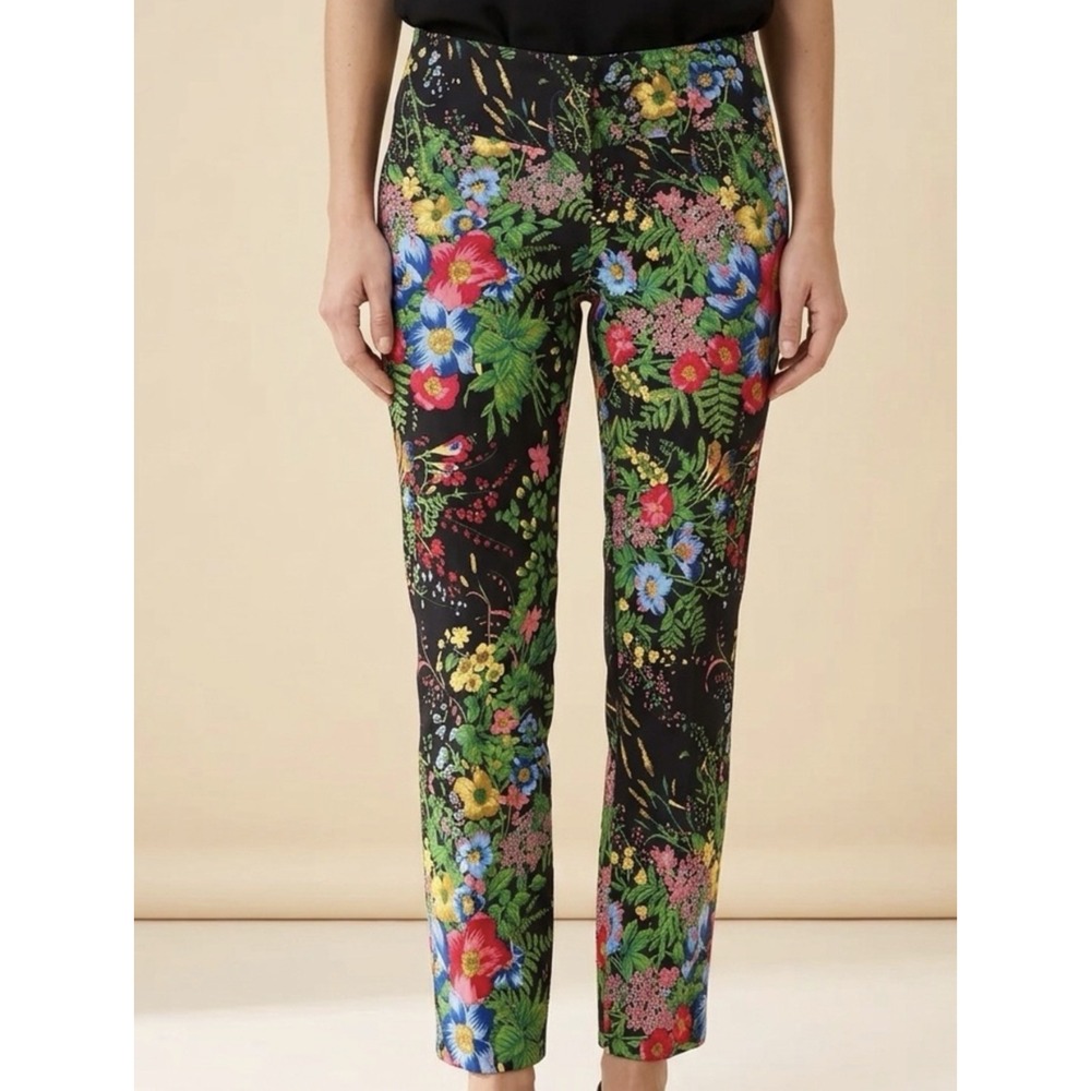 Soft Surroundings Black Floral In Bloom Pull On Ankle Stretch Slim Pant Size Lrg